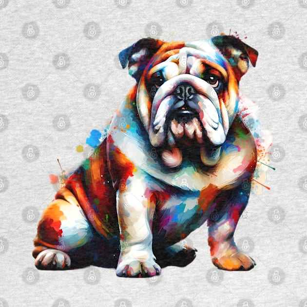 Expressive Splashed Paint Bulldog in Vivid Colors by ArtRUs